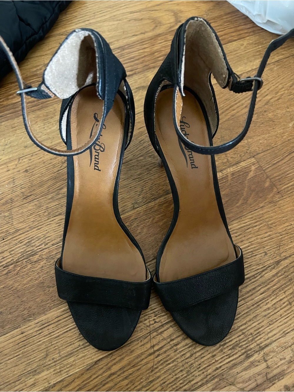 Lucky Brand Black Ankle-Strap Open-Toe Heels